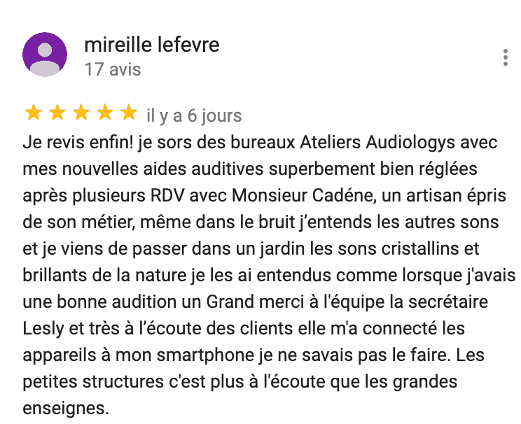 Avis, review Trustpilot d'un malentendant appareillé à paris